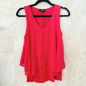 Byline Coral Red High Low V-Neck Tank Top Sleeveless Flowy Small
